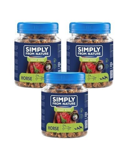 Simply From Nature Smart Bites hevosenlihalla, 3 x 130 g hinta ja tiedot | Koiran herkut | hobbyhall.fi