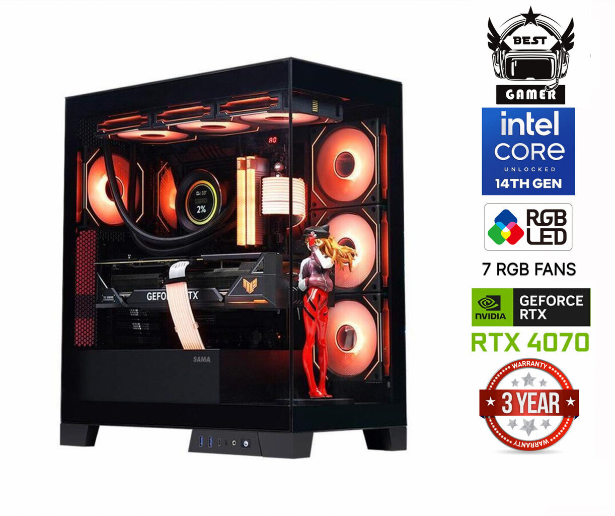 Mdata Gaming Core i9-14900F 32GB 1TB SSD 1TB HDD RTX 4070 12GB NoOS hinta ja tiedot | Pöytätietokoneet | hobbyhall.fi