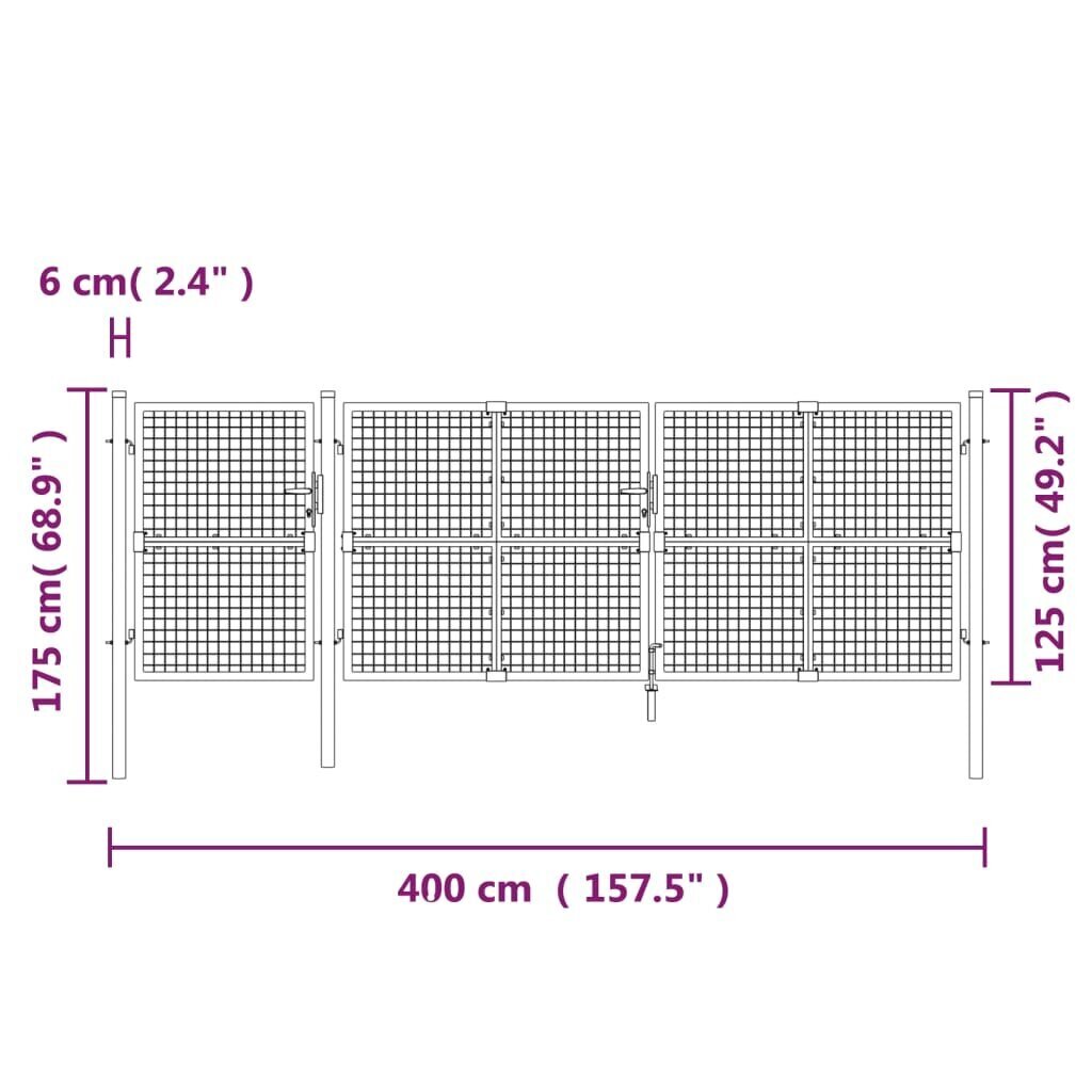 vidaXL Puutarhan verkkoportti antrasiitti 400x175 cm galvanoitu teräs hinta ja tiedot | Aidat ja tarvikkeet | hobbyhall.fi