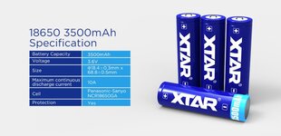 Akku Li-ion 18650, suojalla, 3500 mAh, 3,7 V, XTAR hinta ja tiedot | Paristot | hobbyhall.fi