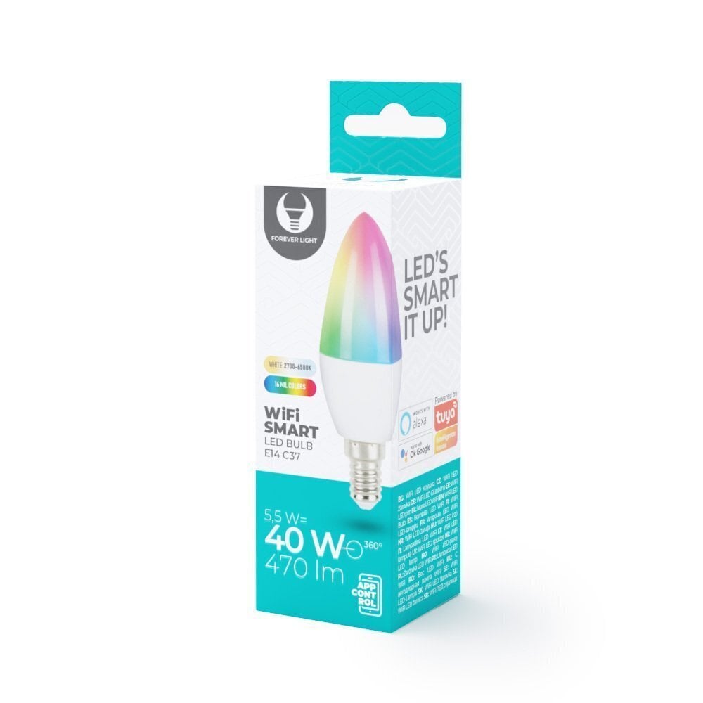 Forever LED SMART E14 Light Bulb C37 / 5,5W / RGB+CCT+DIM / Tuya / 470lm / 230V hinta ja tiedot | Lamput | hobbyhall.fi