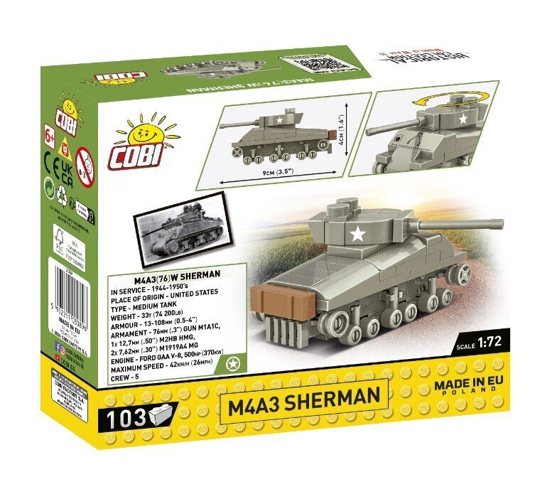 Cobi HC WWII tankki M4A3 Sherman hinta ja tiedot | LEGOT ja rakennuslelut | hobbyhall.fi