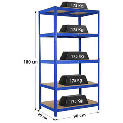 Säilytyshylly sininen 180x90x40, Omimar hinta ja tiedot | Varastohyllyt | hobbyhall.fi