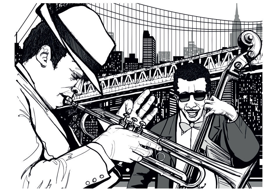 Valokuvatapetti - New York, music, jazz... 400x309 cm hinta ja tiedot | Valokuvatapetit | hobbyhall.fi