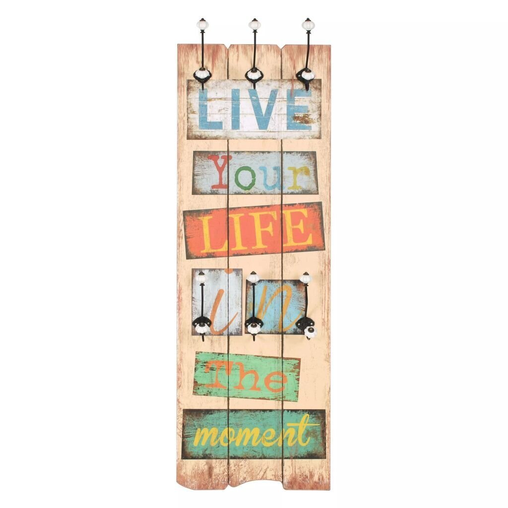 vidaXL Seinänaulakko 6 koukulla LIVE LIFE 120x40 cm hinta ja tiedot | Naulakot | hobbyhall.fi