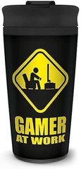 Gamer At Work - Caution Sign Metal Travel Mug 450ml hinta ja tiedot | Pelien oheistuotteet | hobbyhall.fi