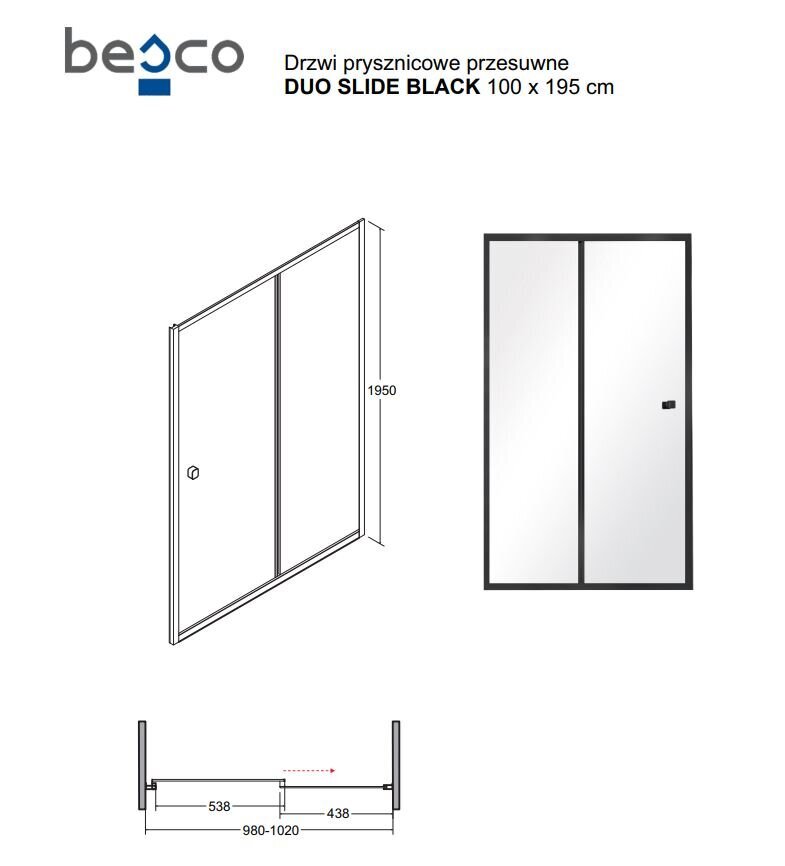 Besco Duo Slide suihkuovi, 100,110,120,130,140 x 195 cm hinta ja tiedot | Suihkuseinät ja -ovet | hobbyhall.fi