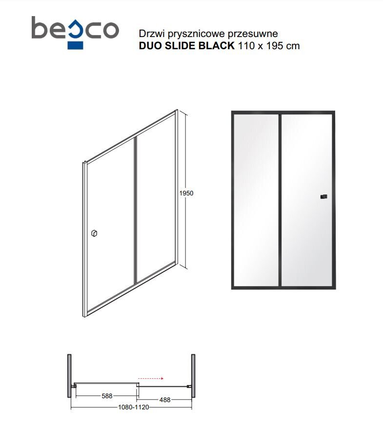 Besco Duo Slide suihkuovi, 100,110,120,130,140 x 195 cm hinta ja tiedot | Suihkuseinät ja -ovet | hobbyhall.fi