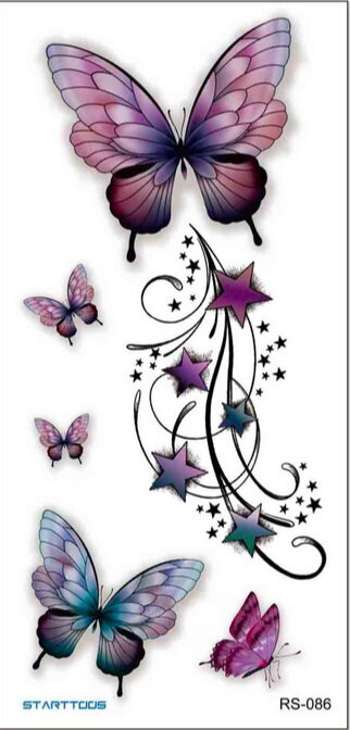 Väliaikainen tatuointi perhosilla, Electronics LV-300088, violetti hinta ja tiedot | Meikkisiveltimet ja meikkisienet | hobbyhall.fi