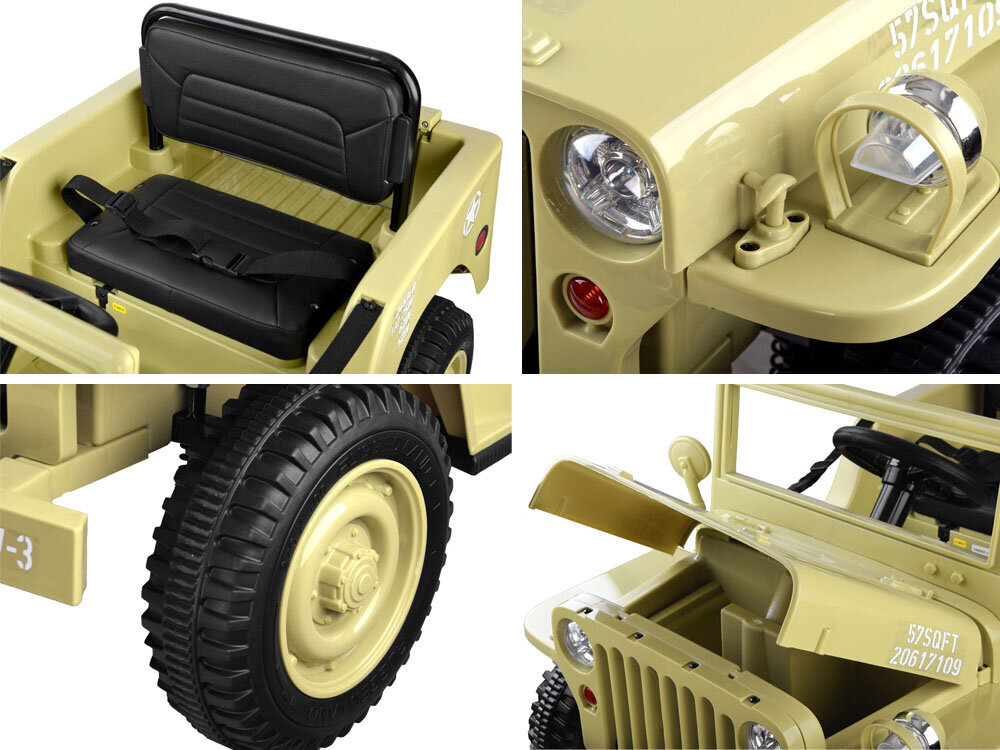 Sotilassähköauto Willys + kaukosäädin - beige hinta ja tiedot | Lasten sähköautot | hobbyhall.fi