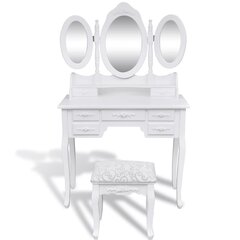 vidaXL Meikkipöytä tuolilla ja 3 peilillä, valkoinen hinta ja tiedot | Peilipöydät | hobbyhall.fi