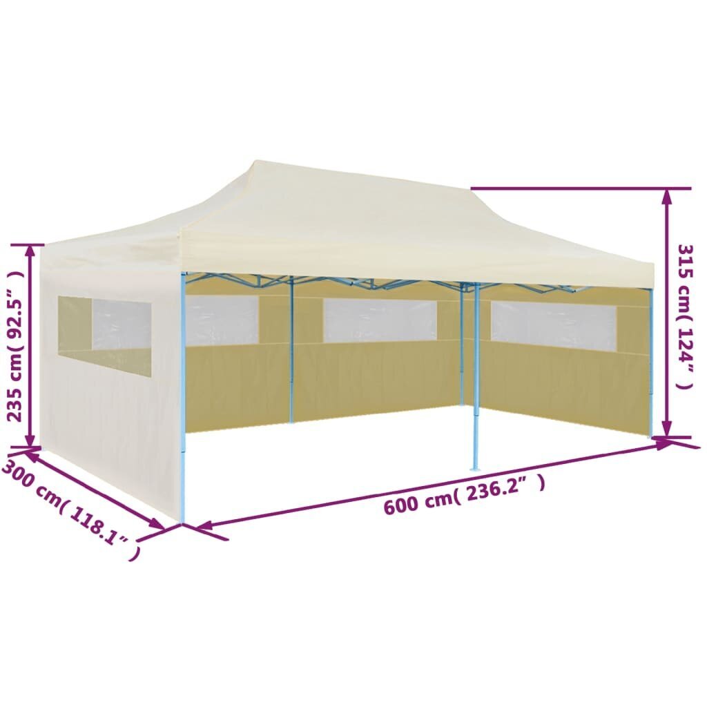 Pop-up taitettava teltta VidaXL, 300x600 cm, valkoinen hinta ja tiedot | Puutarhapaviljongit | hobbyhall.fi