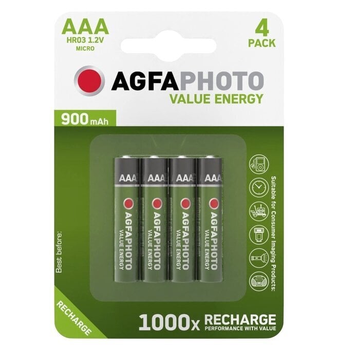 AgfaPhoto ladattavat elementit AAA 900mAh 4kpl. hinta ja tiedot | Paristot | hobbyhall.fi