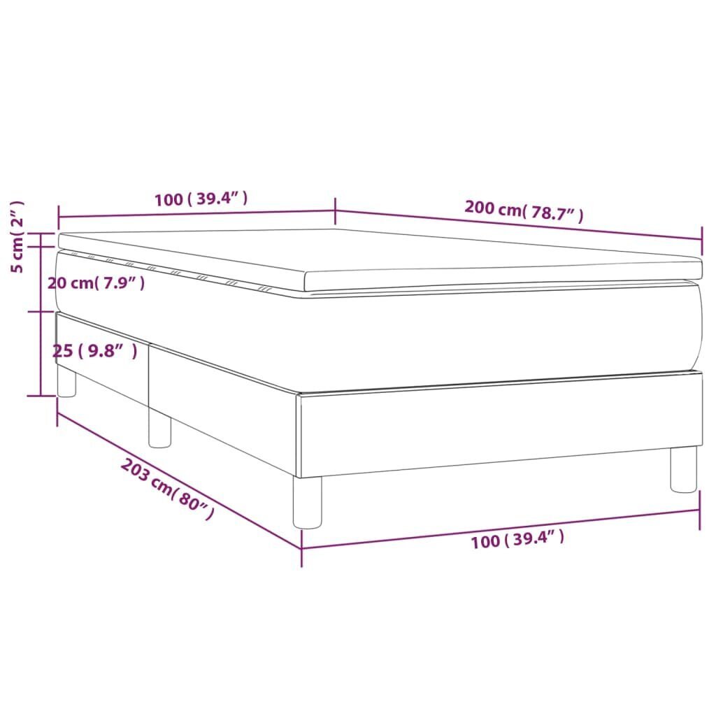 vidaXL Sänky jousilla ja patjalla, harmaa, 100x200cm, kangas hinta ja tiedot | Sängyt | hobbyhall.fi