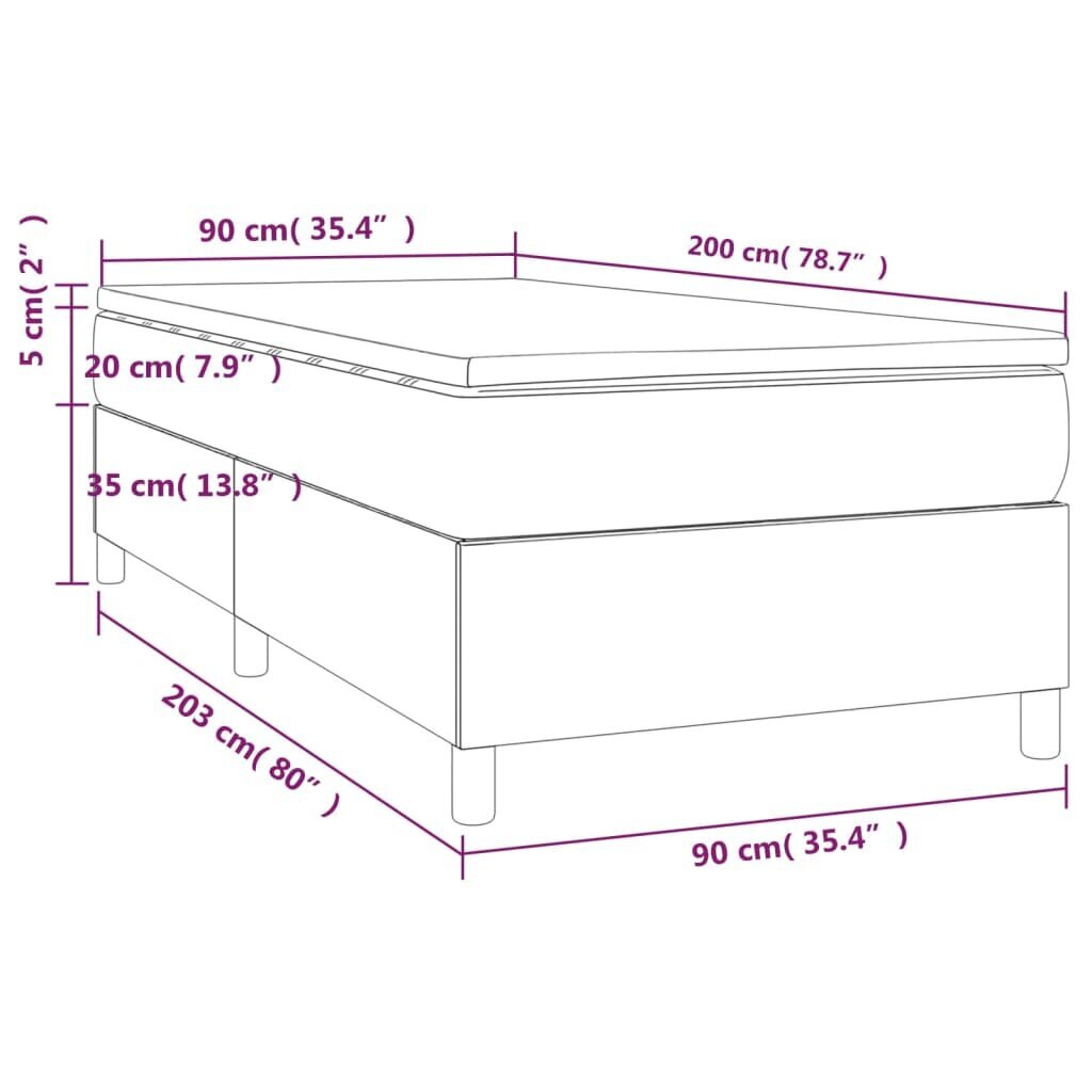 vidaXL Sänky jousilla ja patjalla, harmaa, 90x200cm, keinonahka hinta ja tiedot | Sängyt | hobbyhall.fi