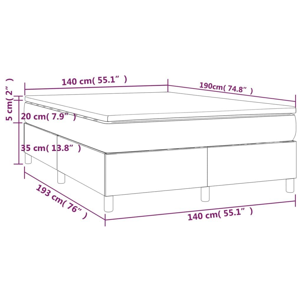 vidaXL Sänky jousilla ja patjalla, valkoinen, 140x190cm, keinonahka hinta ja tiedot | Sängyt | hobbyhall.fi