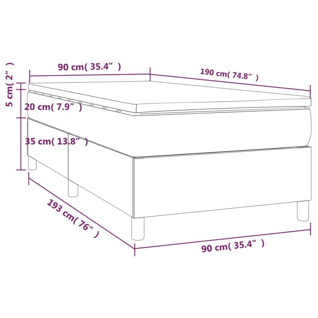 vidaXL Joustinpatjasänky, harmaa, 90x190 cm, sametti hinta ja tiedot | Sängyt | hobbyhall.fi