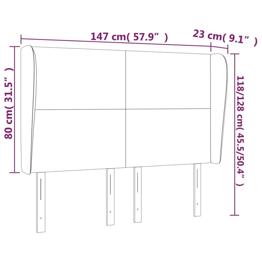 vidaXL Sängynpäädy korvilla, taupe, 147x23x118/128cm, kangas hinta ja tiedot | Sängyt | hobbyhall.fi