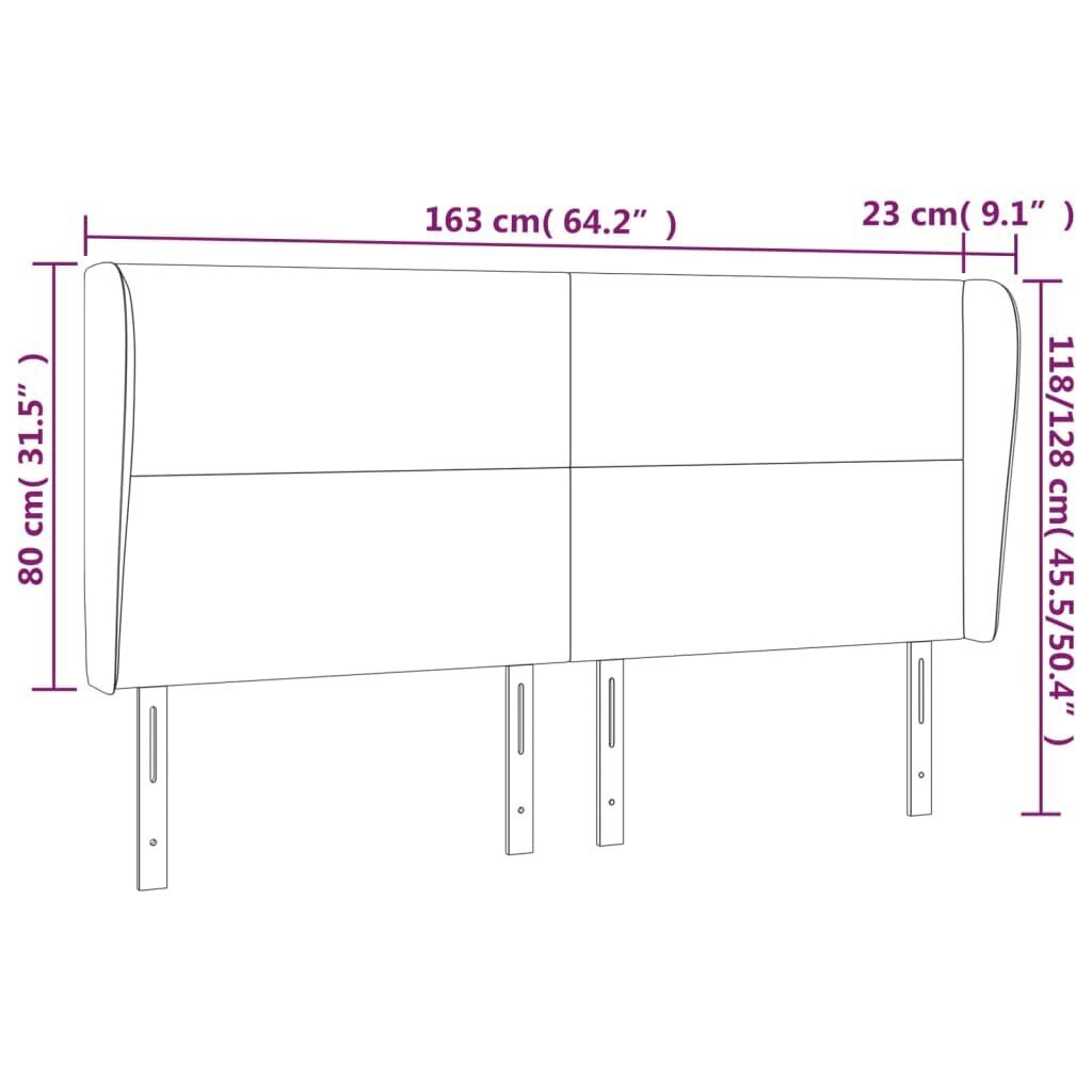 vidaXL pääty korvilla, harmaa, 163x23x118/128cm, samettia hinta ja tiedot | Sängyt | hobbyhall.fi