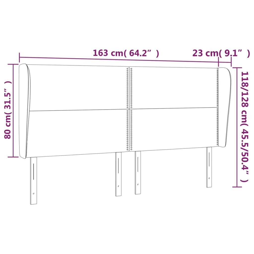 vidaXL pääty korvilla, harmaa, 163x23x118/128cm, samettia hinta ja tiedot | Sängyt | hobbyhall.fi