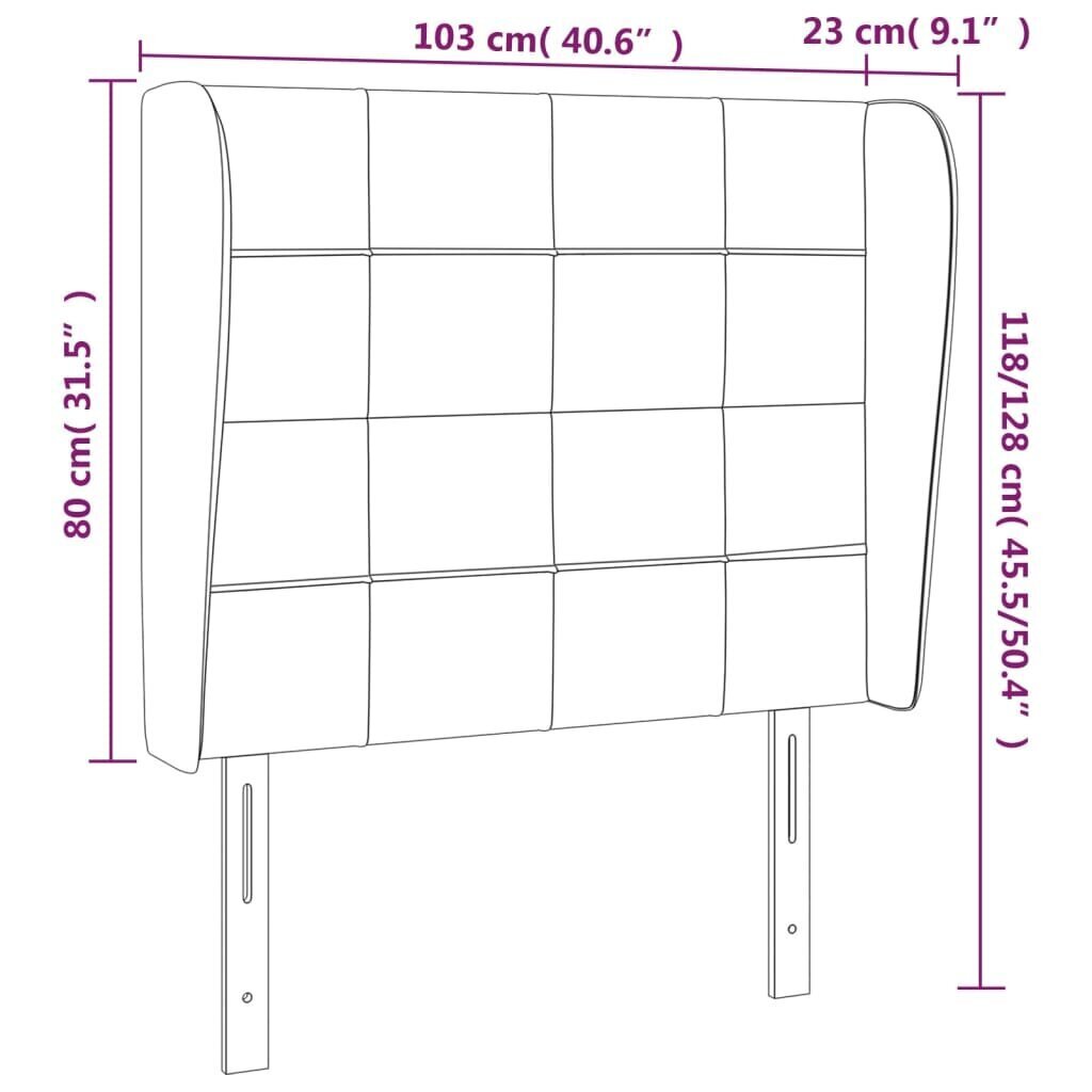 Sängynpäädy korvilla vidaXL, sametti, 103x23x118/128cm, harmaa hinta ja tiedot | Sängyt | hobbyhall.fi