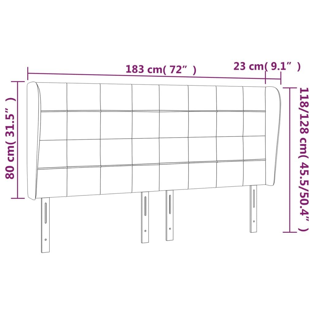 vidaXL pääty korvilla, musta, 183x23x118/128cm, sametti hinta ja tiedot | Sängyt | hobbyhall.fi