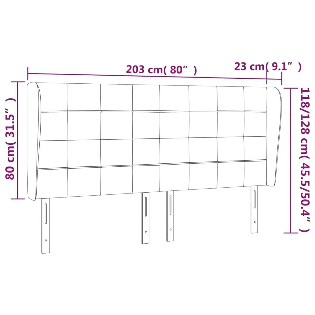 Sängynpäädy korvilla vidaXL, sametti, 203x23x118/128cm, sininen hinta ja tiedot | Sängyt | hobbyhall.fi