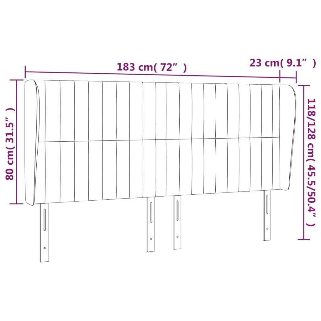 vidaXL pääty korvilla, harmaa, 183x23x118/128cm, samettia hinta ja tiedot | Sängyt | hobbyhall.fi