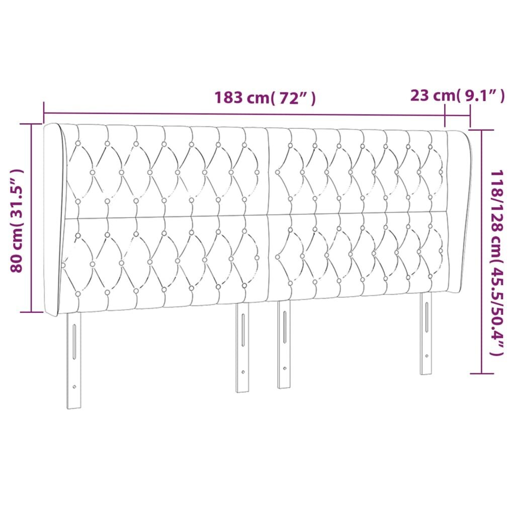 vidaXL pääty korvilla, sininen, 183x23x118/128cm, sametti hinta ja tiedot | Sängyt | hobbyhall.fi