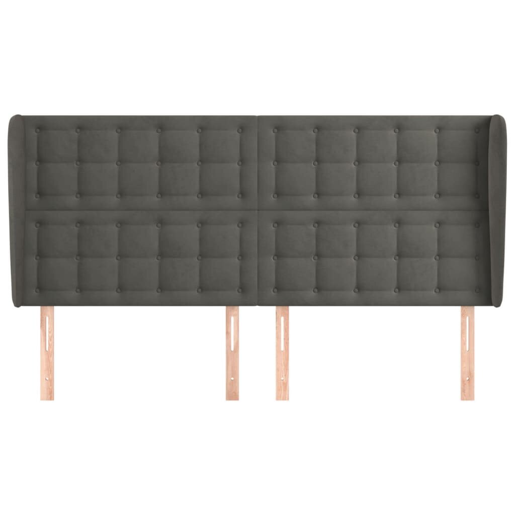 vidaXL pääty korvilla, harmaa, 183x23x118/128cm, samettia hinta ja tiedot | Sängyt | hobbyhall.fi