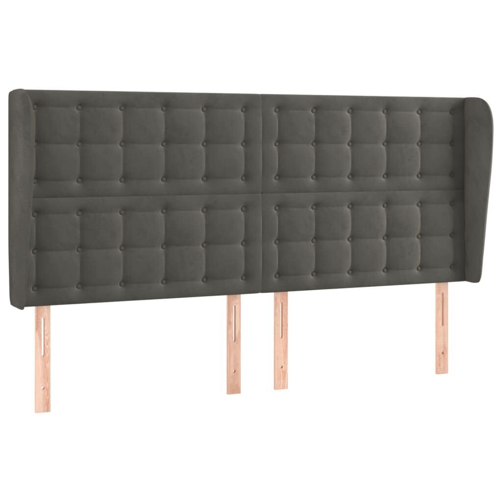 vidaXL pääty korvilla, harmaa, 183x23x118/128cm, samettia hinta ja tiedot | Sängyt | hobbyhall.fi