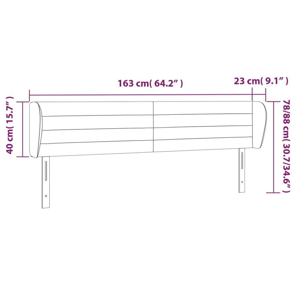 vidaXL pääty korvilla, tummanharmaa, 163x23x78/88cm, samettia hinta ja tiedot | Sängyt | hobbyhall.fi