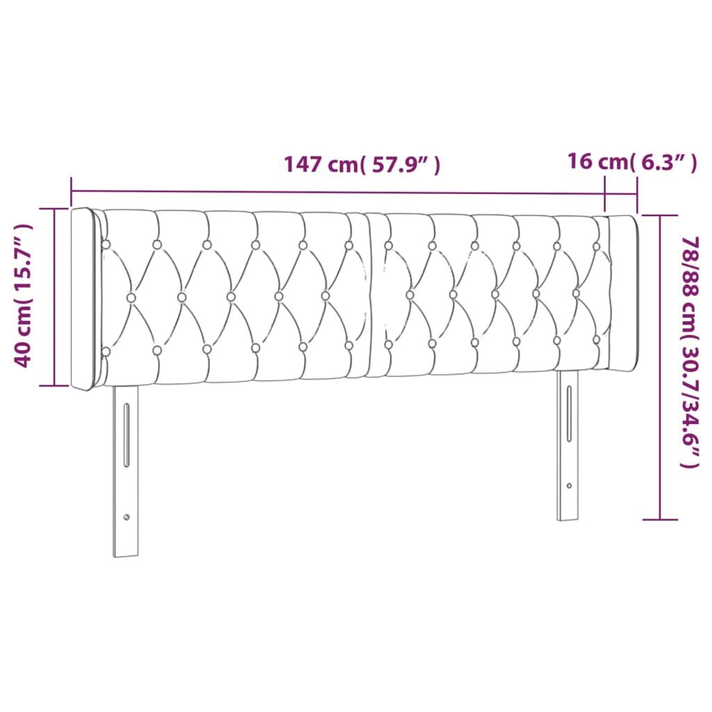 vidaXL pääty korvilla, vaaleanharmaa, 147x16x78/88cm, samettia hinta ja tiedot | Sängyt | hobbyhall.fi