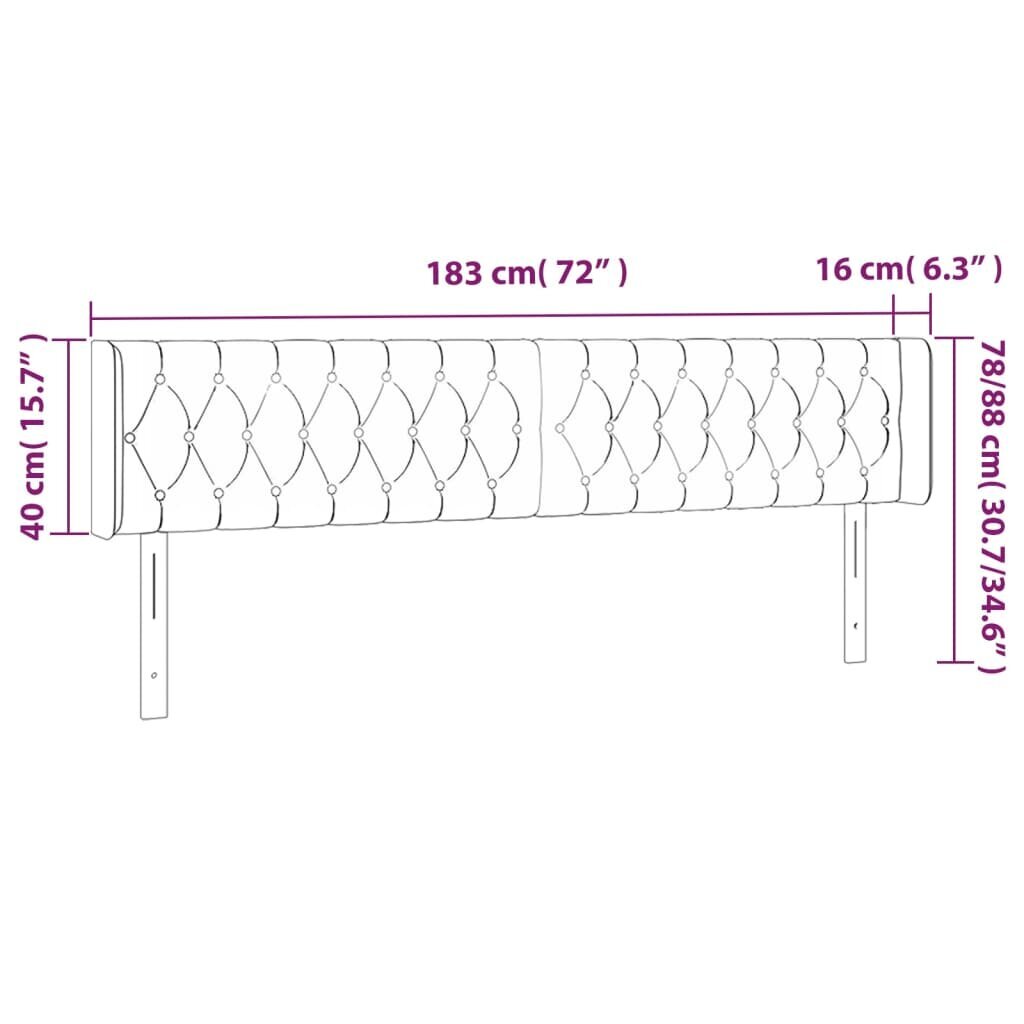 vidaXL pääty korvilla, vaaleanpunainen, 183x16x78/88cm, sametti hinta ja tiedot | Sängyt | hobbyhall.fi