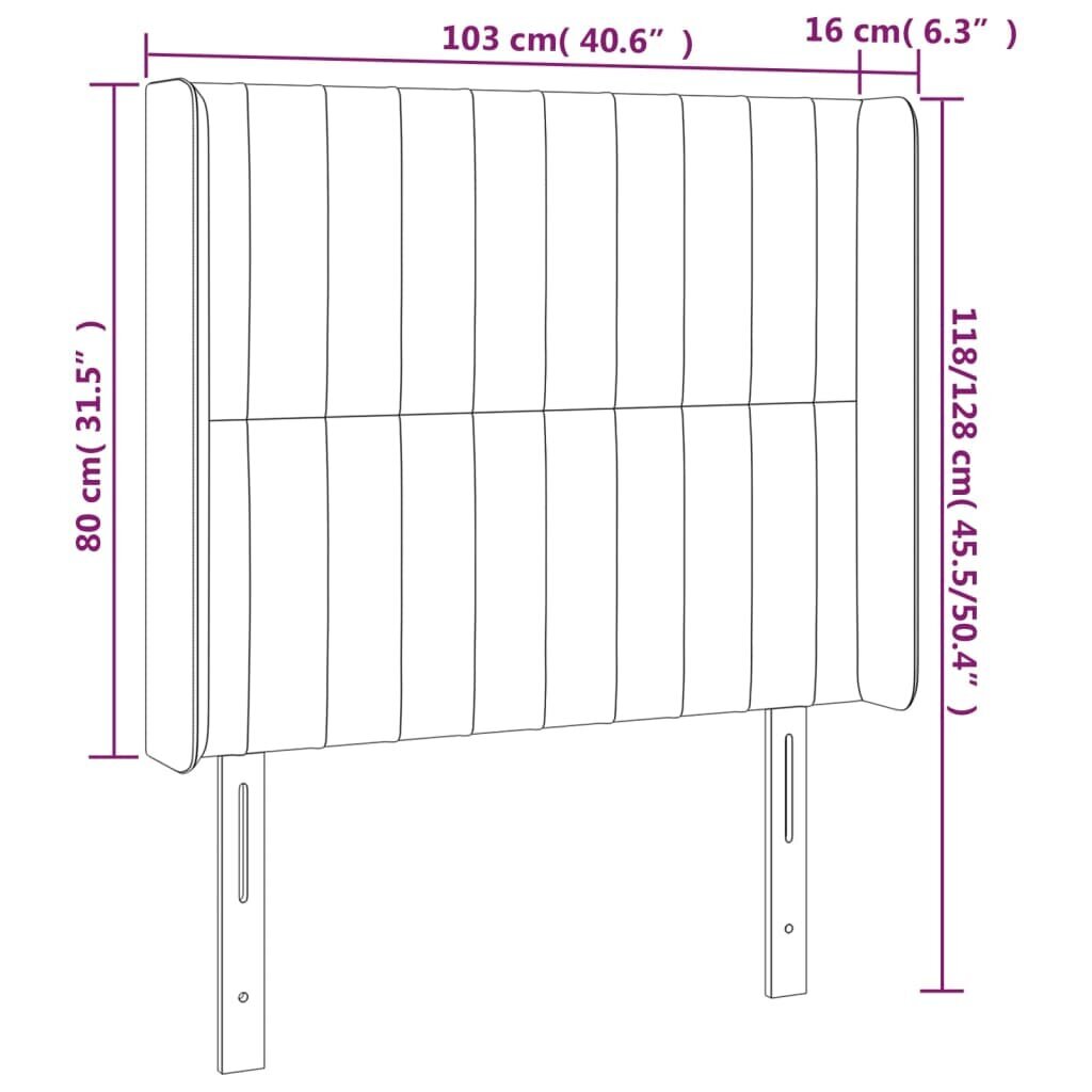 vidaXL pääty korvilla, harmaa, 103x16x118/128 cm, samettia hinta ja tiedot | Sängyt | hobbyhall.fi