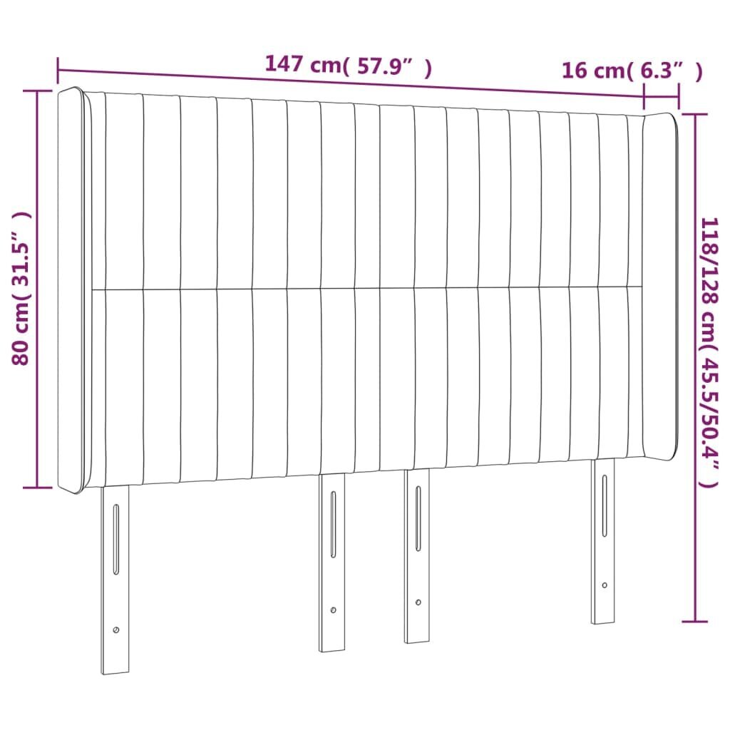 vidaXL pääty korvilla, tummanharmaa, 147x16x118/128cm, samettia hinta ja tiedot | Sängyt | hobbyhall.fi