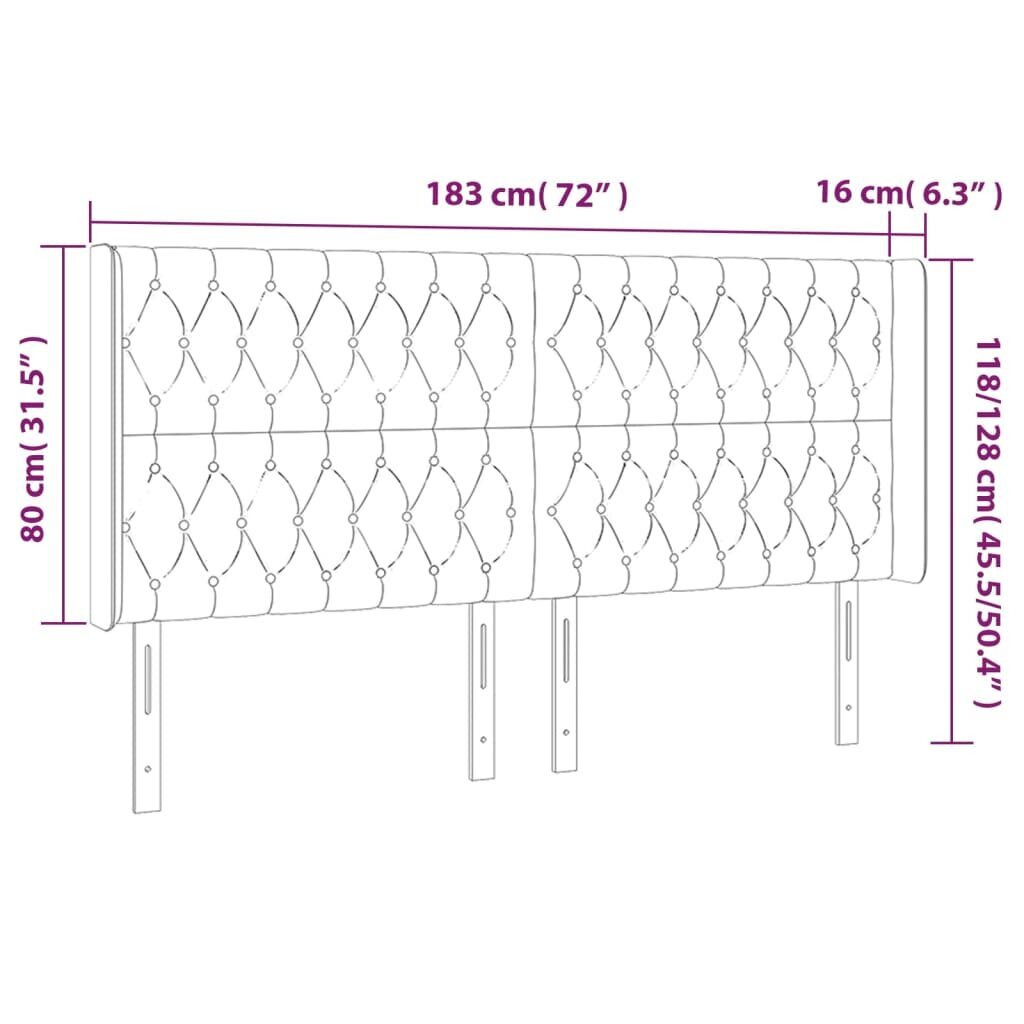 vidaXL pääty korvilla, musta, 183x16x118/128cm, sametti hinta ja tiedot | Sängyt | hobbyhall.fi