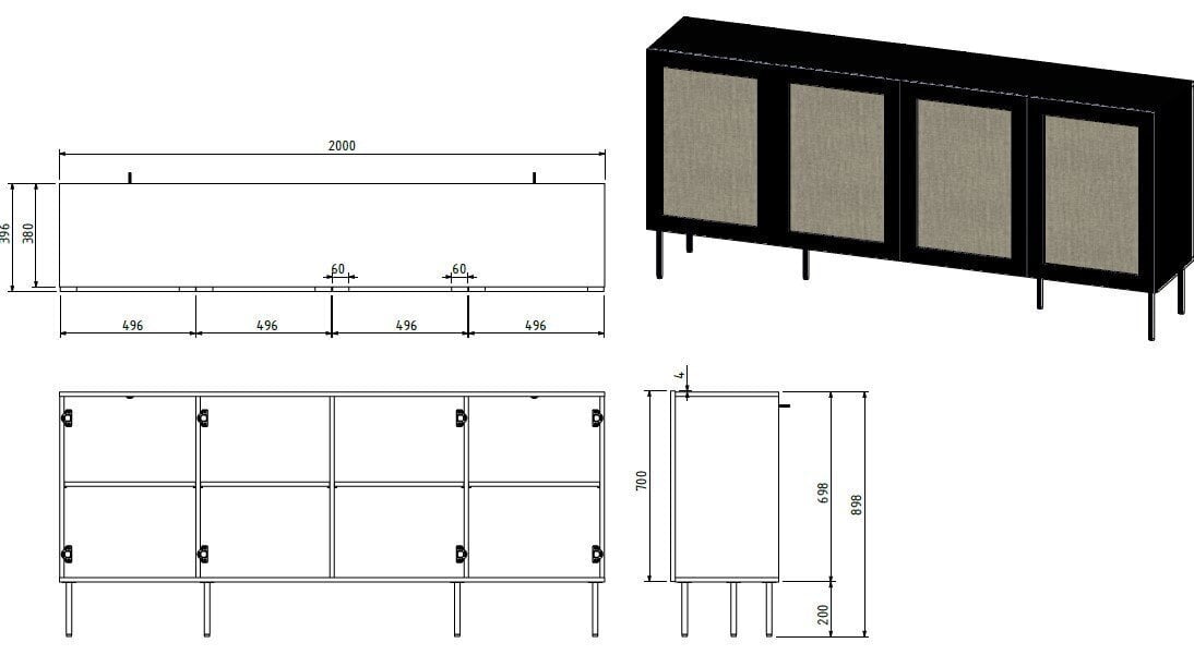 Lipasto Cama Meble Juta, musta hinta ja tiedot | Lipastot | hobbyhall.fi