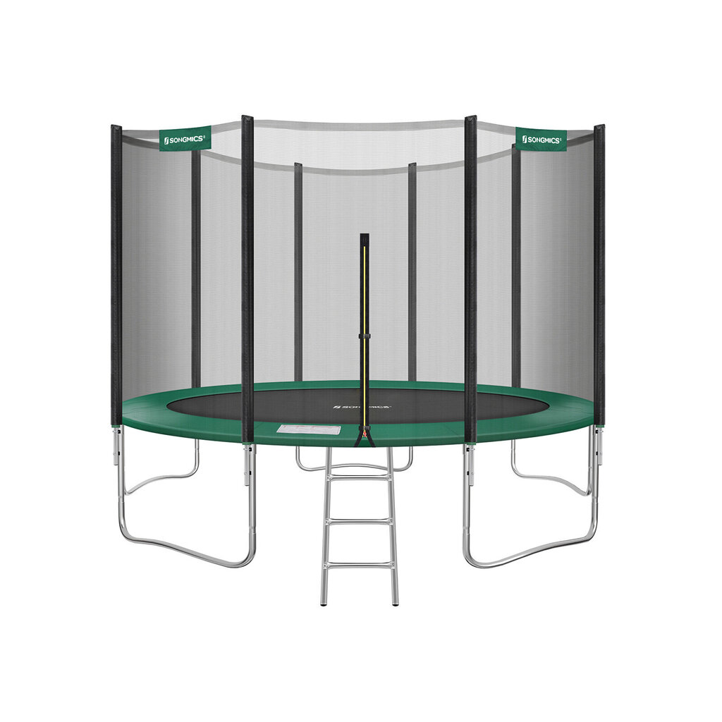 Trampoliini Ø 427 cm, suojaverkolla, tikkailla ja pehmustetuilla pylväillä, vihreä hinta ja tiedot | Trampoliinit | hobbyhall.fi