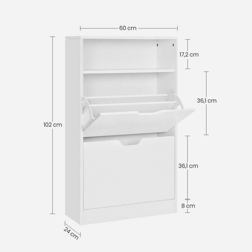 Kenkäkaappi 2 läpällä ja lisälokerolla VASAGLE LBC040W01V2, valkoinen hinta ja tiedot | Kenkäkaapit ja -hyllyt | hobbyhall.fi