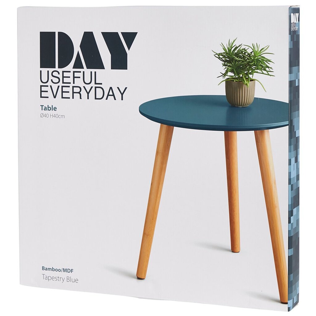 DAY Blue Ava pöytä bambujaloilla, sininen, 40 x 40cm hinta ja tiedot | Sohvapöydät | hobbyhall.fi