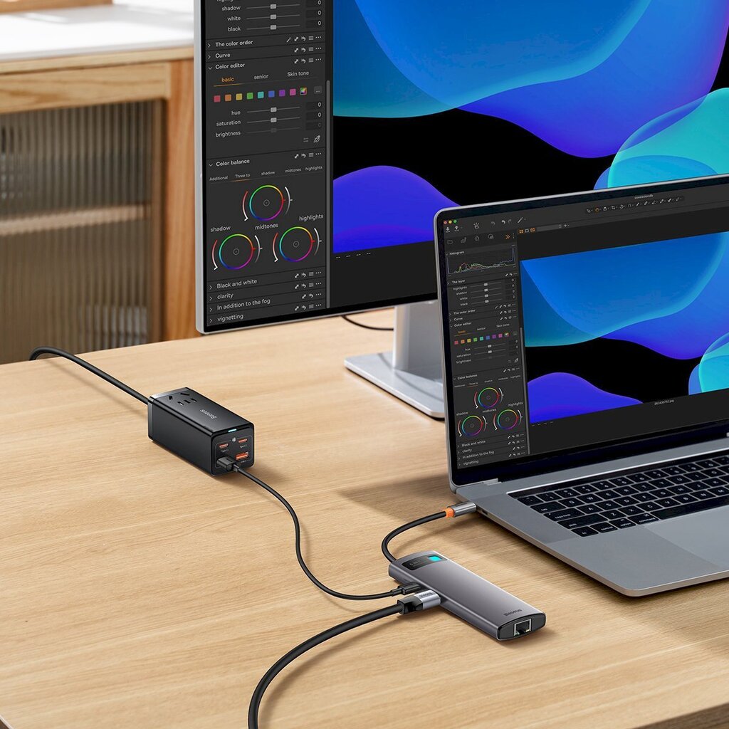 Kortinlukija, 6in1, Baseus StarJoy HUB, USB-C 3xUSB HDMI RJ45 PD, harmaa hinta ja tiedot | Adapterit | hobbyhall.fi