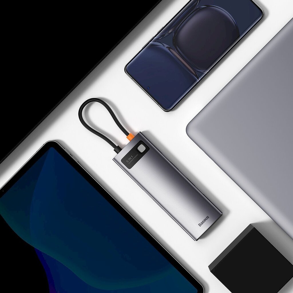 Kortinlukija, 6in1, Baseus StarJoy HUB, USB-C 3xUSB HDMI RJ45 PD, harmaa hinta ja tiedot | Adapterit | hobbyhall.fi