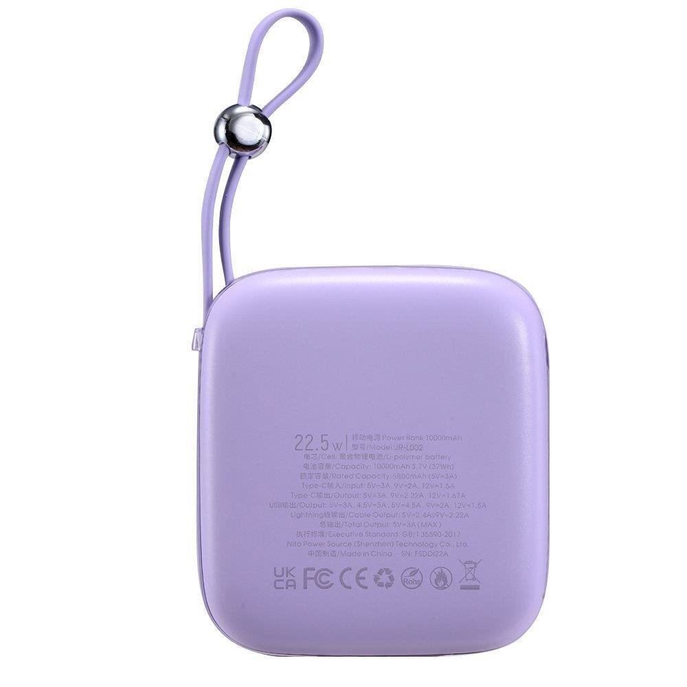 Virta-akku, Joyroom Jelly Series JR-L0021, USB-C-kaapelilla, 10000 mAh., 22,5 W., violetti hinta ja tiedot | Varavirtalähteet | hobbyhall.fi