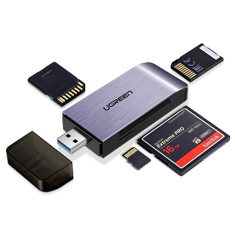 Muistikortinlukija, Ugreen, SD / micro SD / CF / MS USB 3.0 pistoke, harmaa hinta ja tiedot | Adapterit | hobbyhall.fi