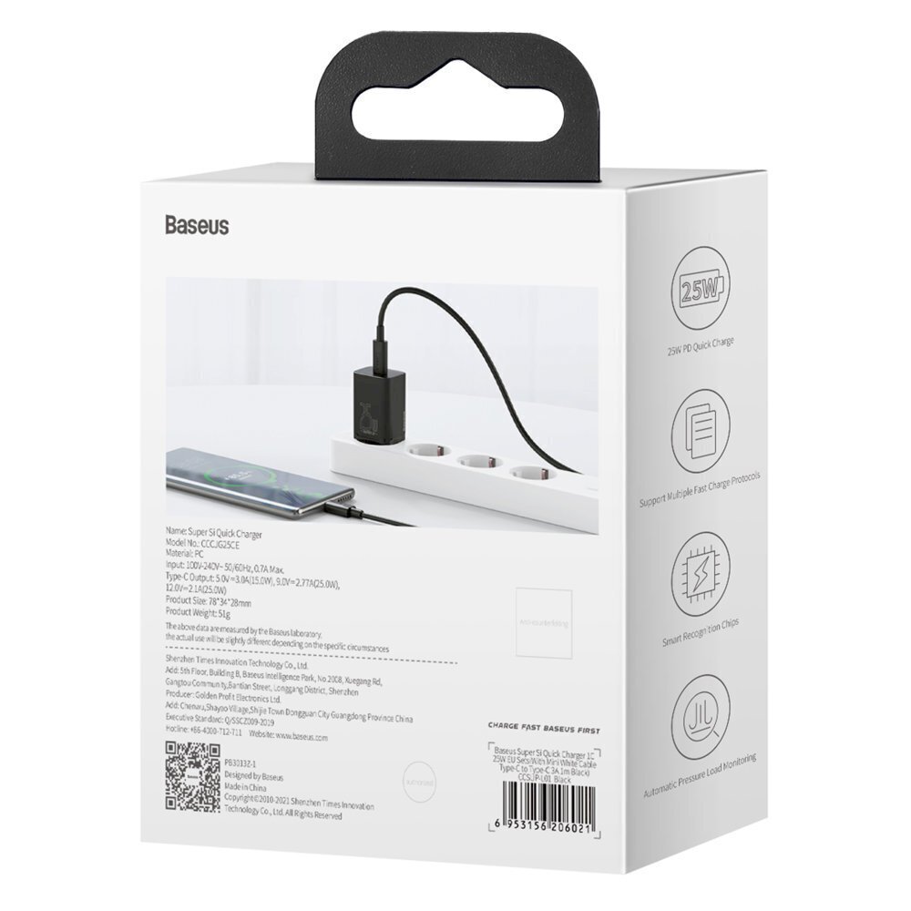 Pikalaturi, Baseus, 25 W., USB-C, musta hinta ja tiedot | Puhelimen laturit | hobbyhall.fi