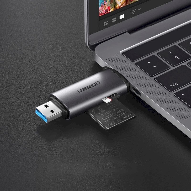 Yleiskäyttöinen micro-SD-kortinlukija USB 3.0 ja USB-C 3.0, harmaa hinta ja tiedot | Adapterit | hobbyhall.fi