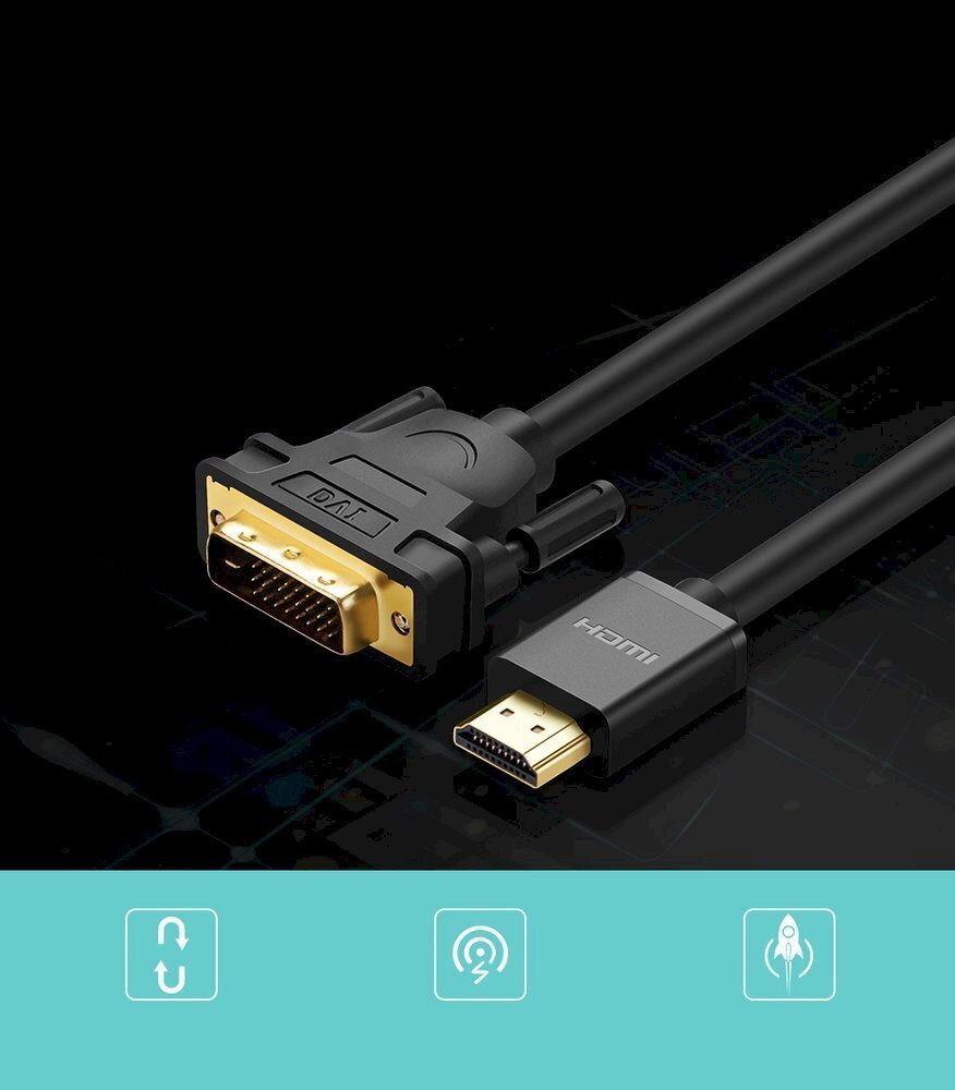 Sovitinkaapeli HDMI, Ugreen, DVI 4K 60Hz 30AWG 1 m, musta hinta ja tiedot | Adapterit | hobbyhall.fi