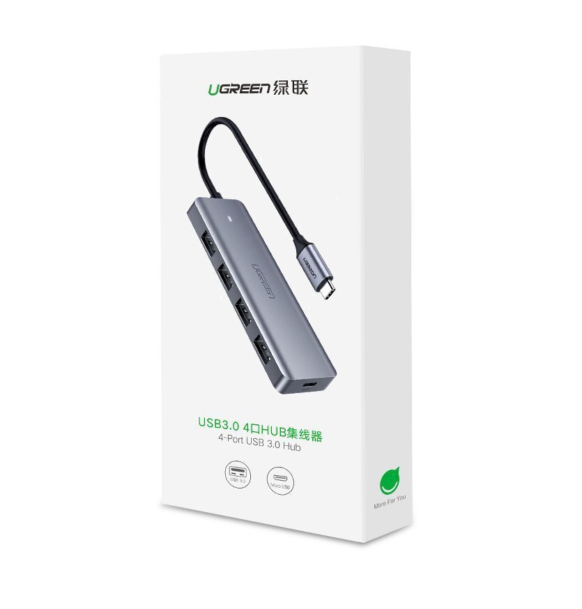 USB-C-jakaja USB-C-virtaportilla, Ugreen, 4x USB 3.2 , harmaa hinta ja tiedot | Adapterit | hobbyhall.fi