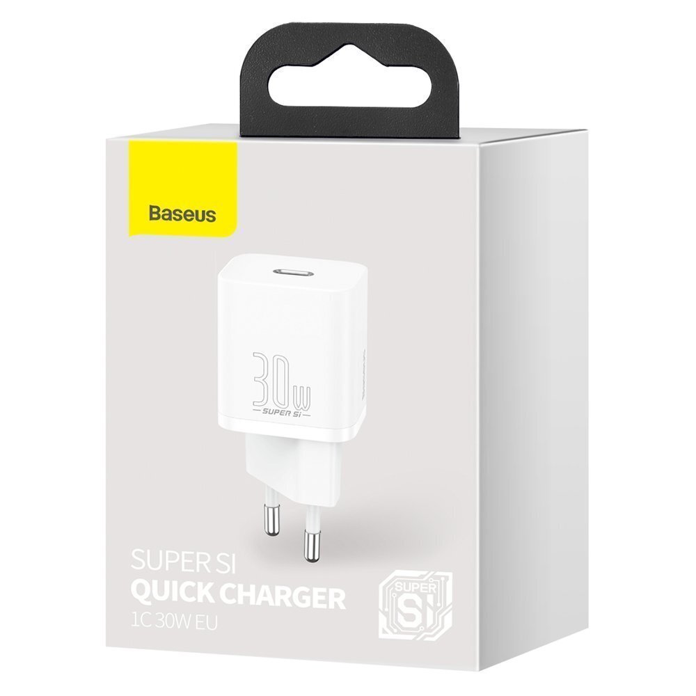 Erittäin nopea verkkovirtalaturi, Baseus Si 1C1, USB-C, 30 W., PD QC, valkoinen hinta ja tiedot | Puhelimen laturit | hobbyhall.fi